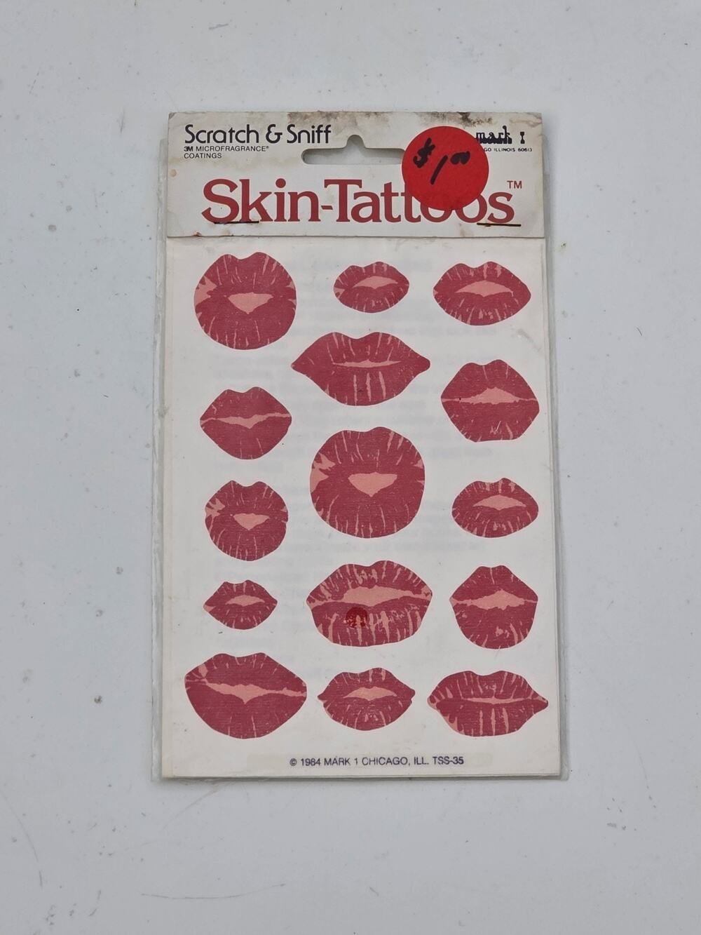 Vintage Mark 1 Skin Tattoos Scratch & Sniff Stickers Red Lips 1984 Sealed New